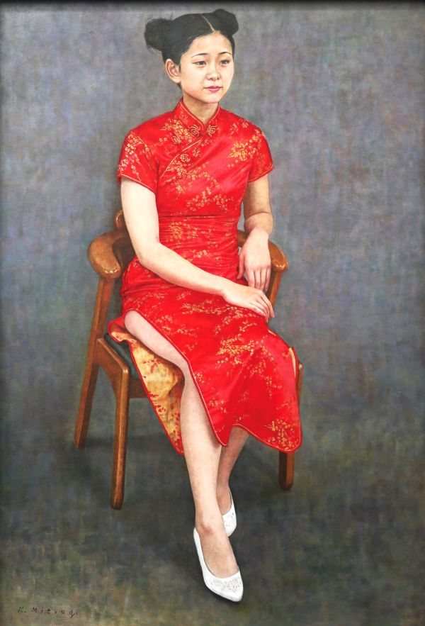 第74回 光陽展　光木　桂二（ミツギケイジ）赤いチャイナドレス 油 P60